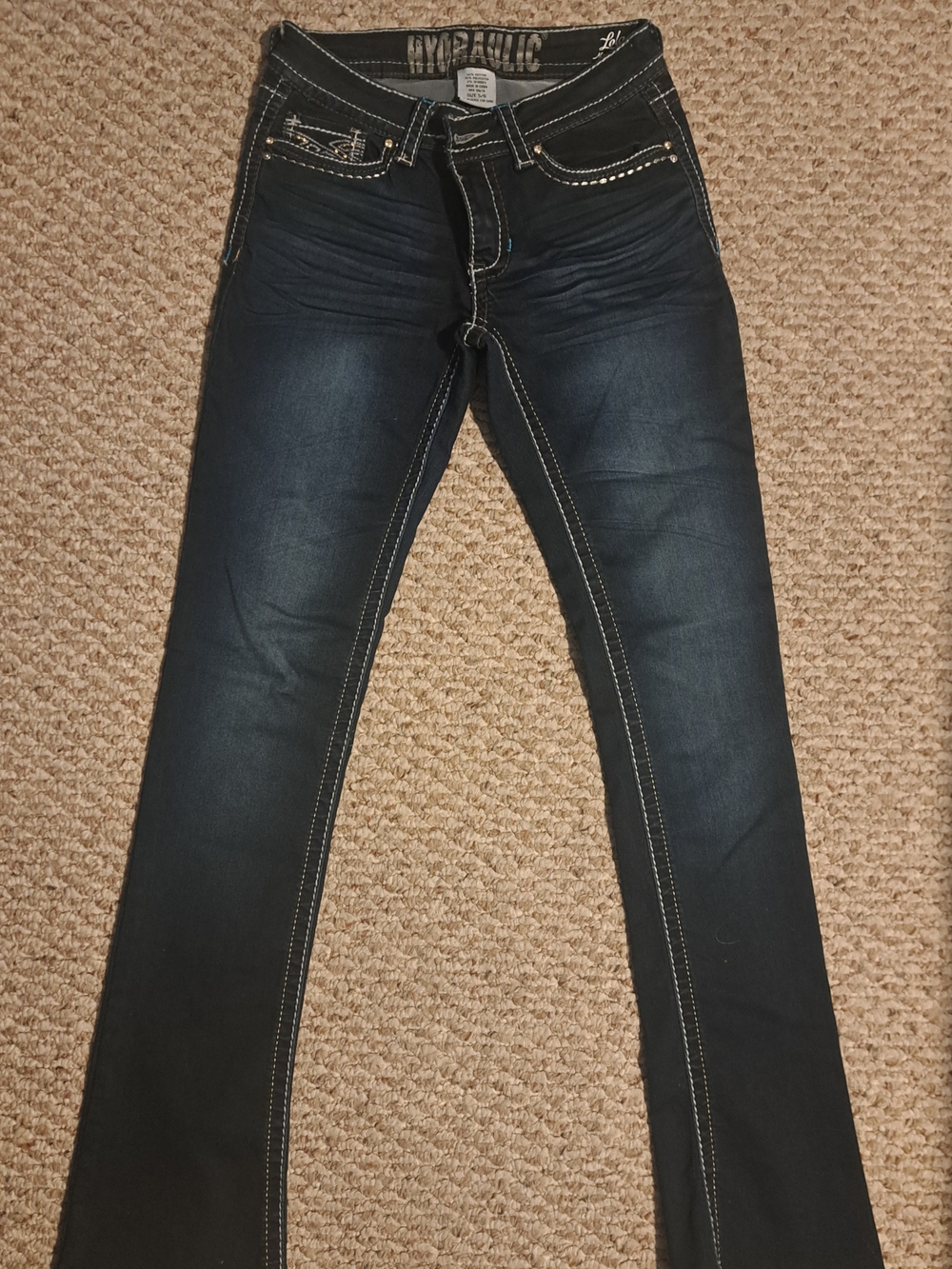 Hydraulic Dark Blue Boot Cut Jeans with Gold Stud Embellishment
